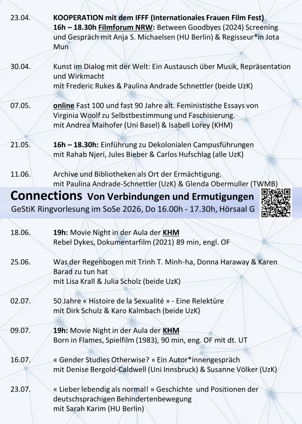 Flyer der Ringvorlesung mit Übersicht über die anderen Termine der VL. Termine zu finden unter dem Link